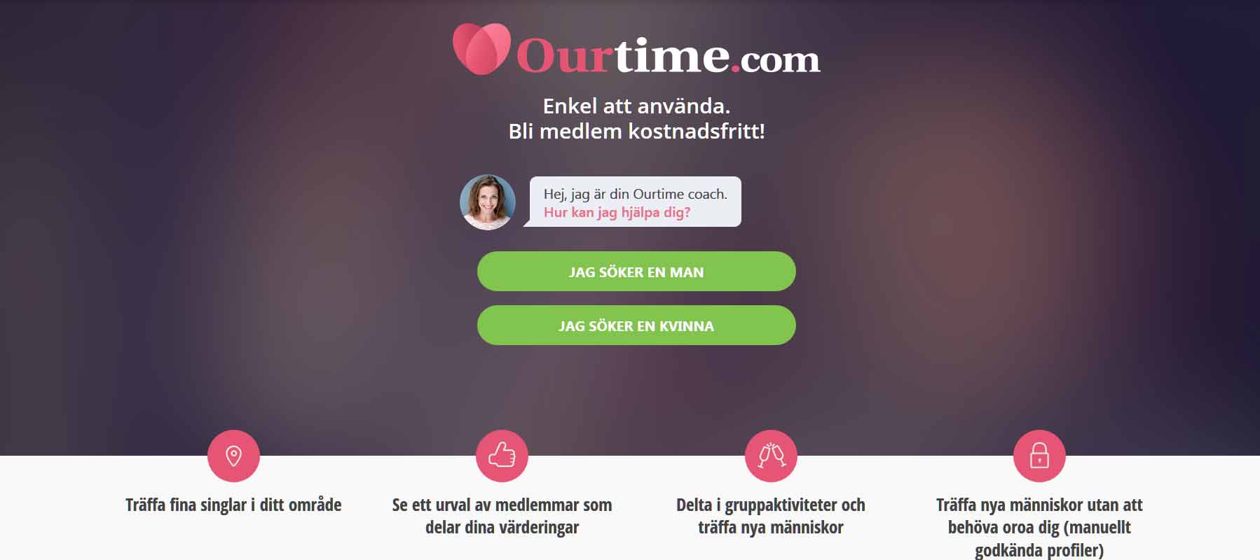 Ourtime är en singelsida som främst riktar sig till personer som är 50 år och över.